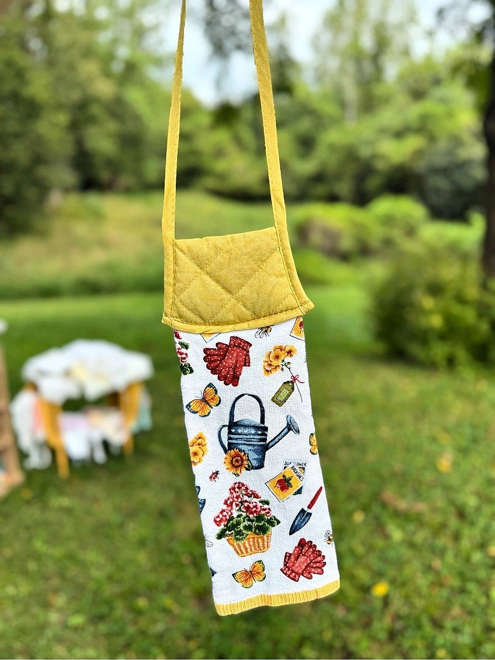 Yellow & White Floral/ gardening hanging Hand Towel